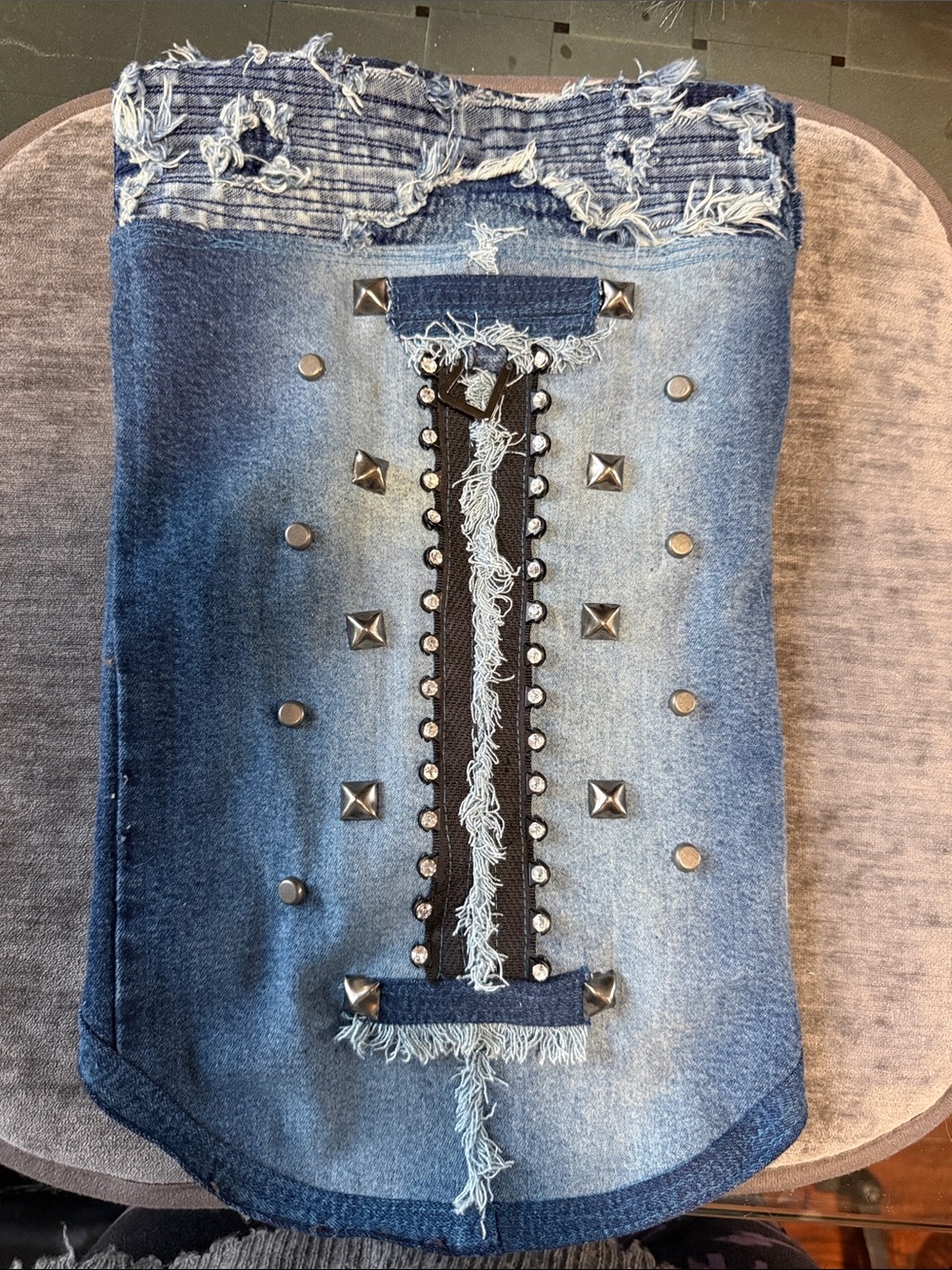Denim Studded & Frayed Dog Vest - Blue